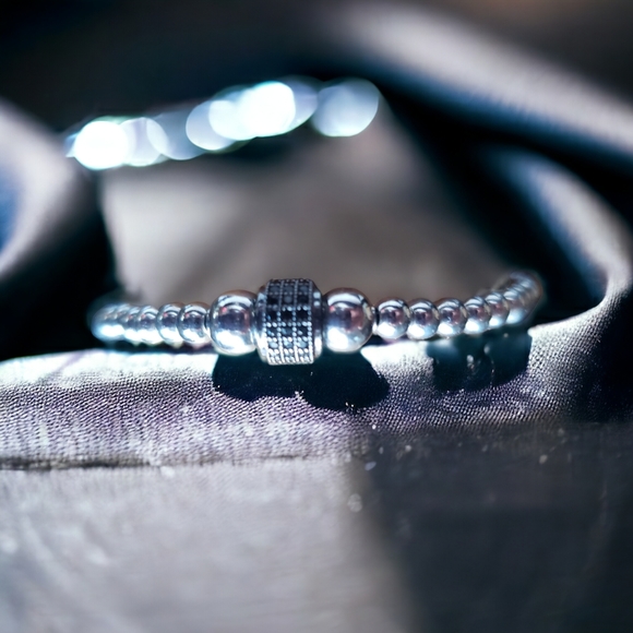 Silver Handcrafted Bracelet with Black Rhinestone Accent Bead - Picture 5 of 8